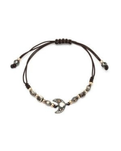 Pulsera plata Raive con luna de macramé. - MA-132