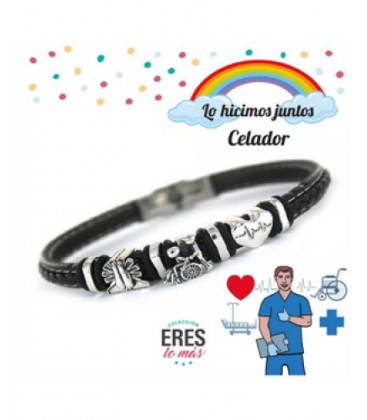 Braçalet de plata i cuir, CELADOR. - 9110073