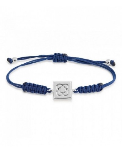 Pulsera plata panot Barcelona com macramé azul. - PUJ006PMA