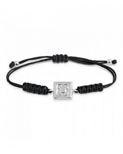 Pulsera plata panot de Barcelona y macramé negro. - PUJ006PMN