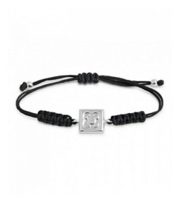 Pulsera plata panot de Barcelona y macramé negro. - PUJ006PMN