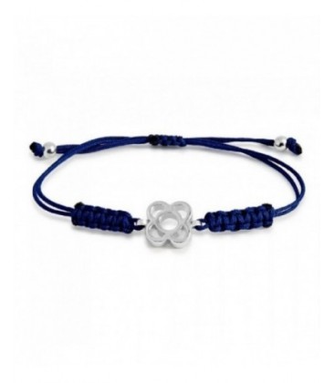 Polsera plata flor de Brcelona amb macramé blau. - PUJ006SPMA