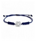 Polsera plata flor de Brcelona amb macramé blau. - PUJ006SPMA