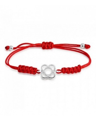 Pulsera plata flor de Barcelona macramé rojo. - PUJ006SPMR