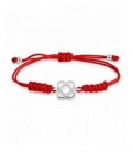 Pulsera plata flor de Barcelona macramé rojo. - PUJ006SPMR