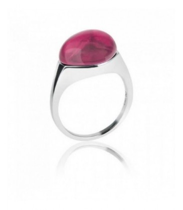 Anillo de plata rodiada con cristal fucsia. - ANRJ005F