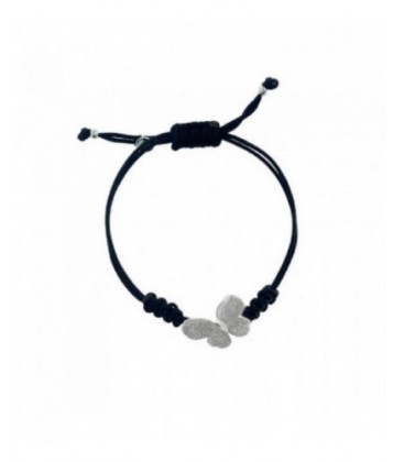 Polsera de macramé negre i amb motiu de plata en forma de papallona. - PURM065C2