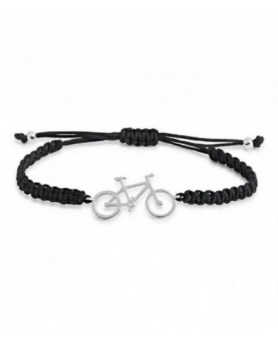 Pulsera de macramé negre con bicicleta de montaña en plata. - PUJ008MN