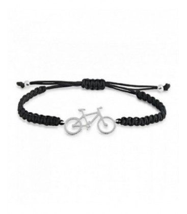 Polsera de macramé negre amb bicicleta de muntanya de plata. - PUJ008MN