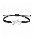 Polsera de macramé negre amb bicicleta de muntanya de plata. - PUJ008MN