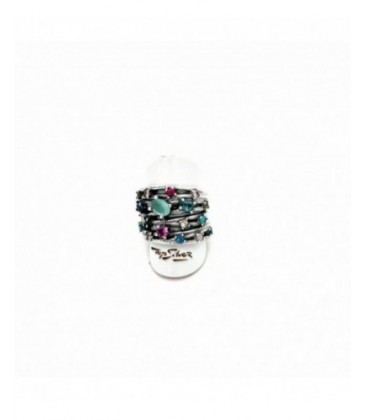 Anillo de plata con circonitas de colores y calcedonia. - AN7365P