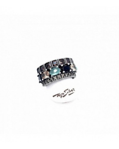 Anillo de plata con circonitas de color y calcedonia. - AN7225P