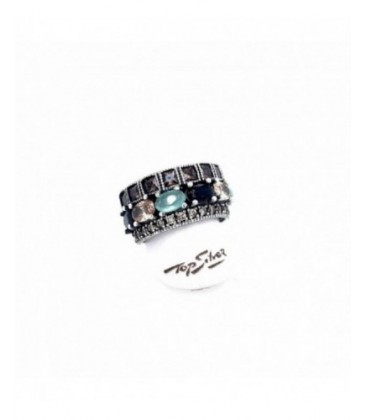 Anillo de plata con circonitas de color y calcedonia. - AN7225P
