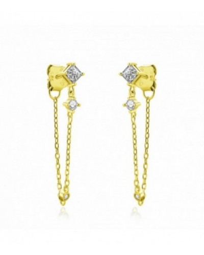 Pendientes de plata chapada con cadena y circonitas. - 2024868/Y