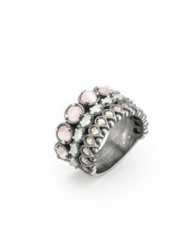 Anillo de plata con ojo de gato rosa y calcedonias. - 15399