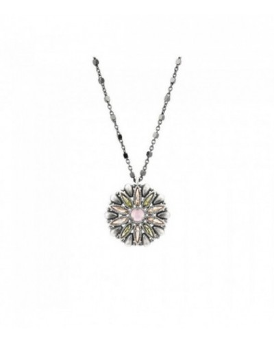 Colgante de plata con cuarzo rosa central y circonitas. - C689