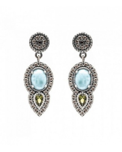 Pendientes de plata largos con larimar azul. - P779