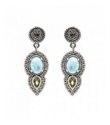 Pendientes de plata largos con larimar azul. - P779