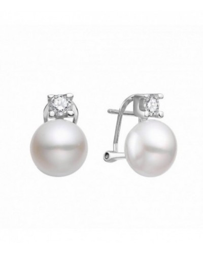 Pendientes de plata rodiada con circonita y perla. - 2025226