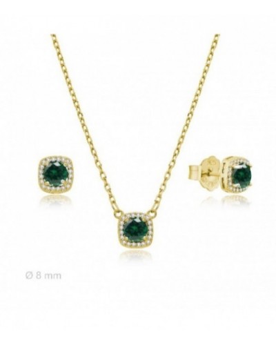 Conjunto de plata chapada cuadrado con circonitas verdes. - 2060029/E