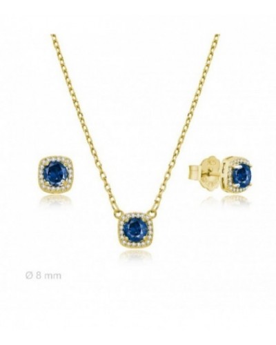 Conjunto de plata chapada cuadrado con circonita azul zafiro. - 2060029/Z